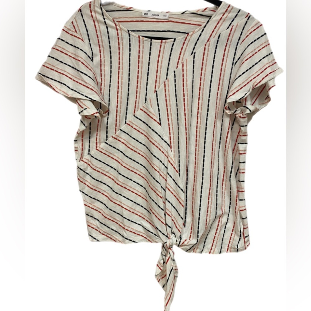 Acos & A Stripe Tie Front TShirt Size Large